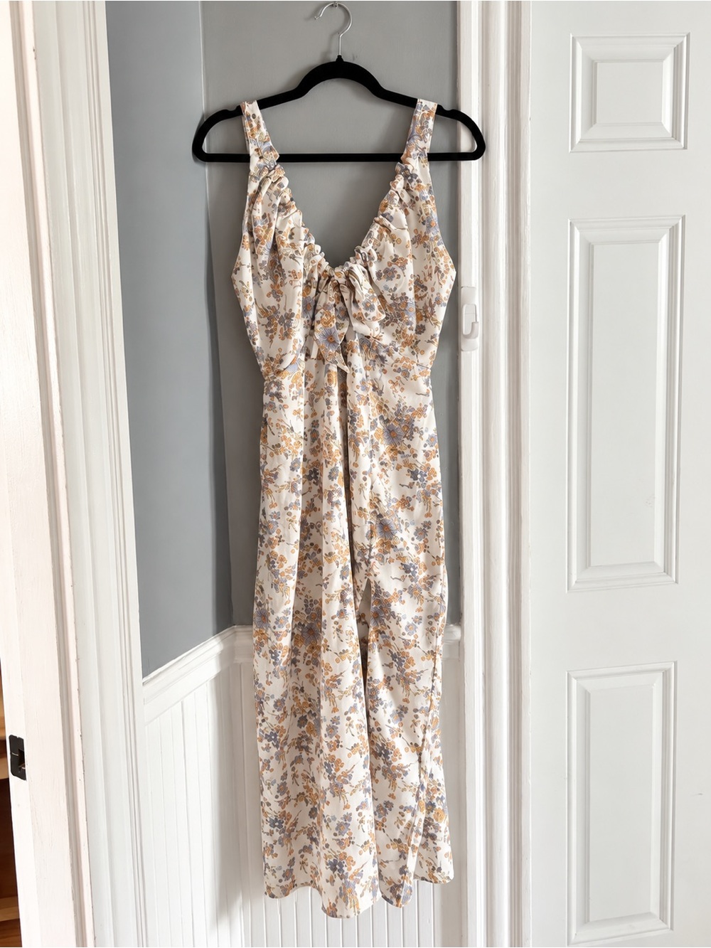 Floral Tie-Front Maxi Dress - Cream & Mustard